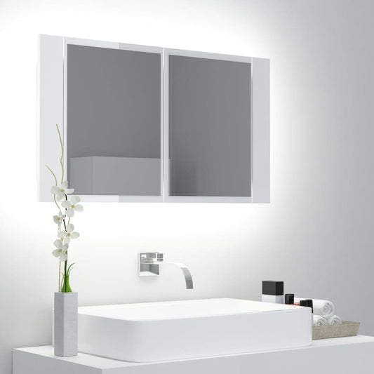 Badkamerkast met spiegel en LED 80x12x45 cm acryl hoogglans wit Badkamerkaptafels | Creëer jouw Trendy Thuis | Gratis bezorgd & Retour | Trendy.nl