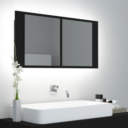 Badkamerkast met spiegel en LED 90x12x45 cm acryl zwart Badkamerkaptafels | Creëer jouw Trendy Thuis | Gratis bezorgd & Retour | Trendy.nl