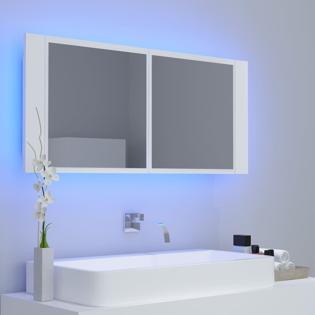 Badkamerkast met spiegel en LED 100x12x45 cm acryl wit