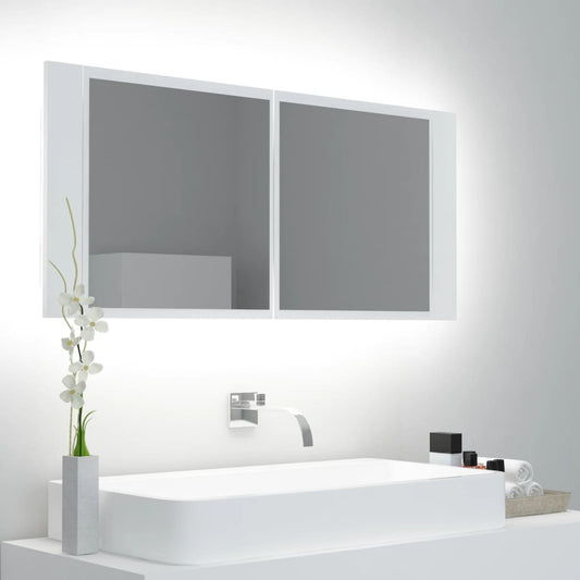Badkamerkast met spiegel en LED 100x12x45 cm acryl wit
