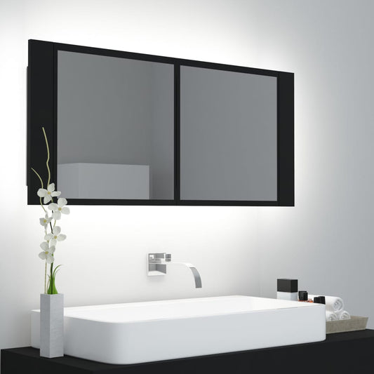 Badkamerkast met spiegel en LED 100x12x45 cm acryl zwart Badkamerkaptafels | Creëer jouw Trendy Thuis | Gratis bezorgd & Retour | Trendy.nl