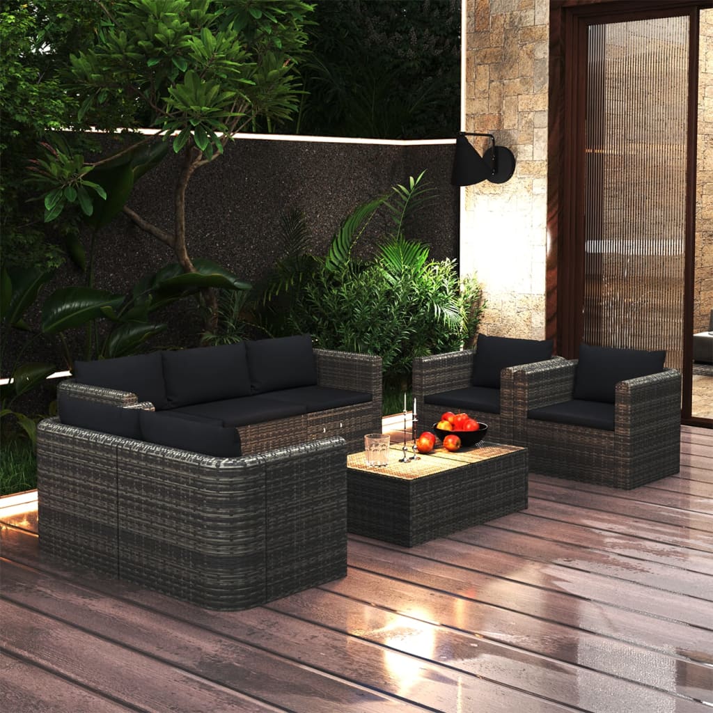 8-delige Loungeset met kussens poly rattan grijs Tuinsets | Creëer jouw Trendy Thuis | Gratis bezorgd & Retour | Trendy.nl