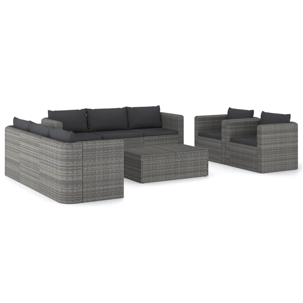 9-delige Loungeset met kussens poly rattan grijs Tuinsets | Creëer jouw Trendy Thuis | Gratis bezorgd & Retour | Trendy.nl