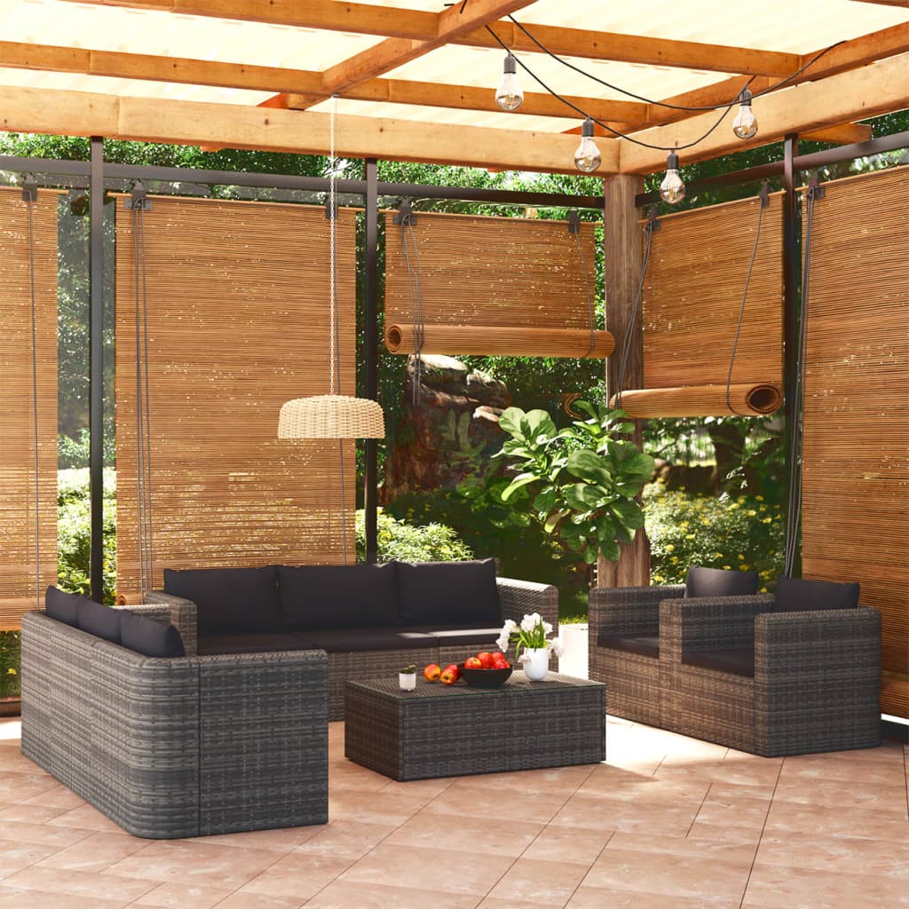 9-delige Loungeset met kussens poly rattan grijs Tuinsets | Creëer jouw Trendy Thuis | Gratis bezorgd & Retour | Trendy.nl