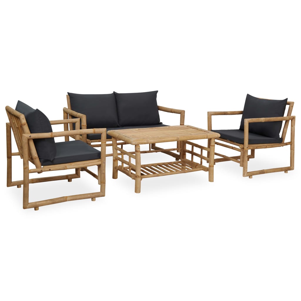 4-delige Loungeset met kussens bamboe Tuinsets | Creëer jouw Trendy Thuis | Gratis bezorgd & Retour | Trendy.nl