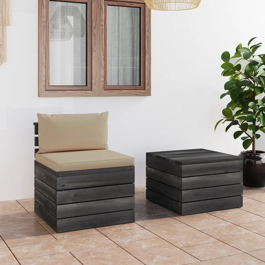 2-delige Loungeset met kussens pallet massief grenenhout Tuinsets | Creëer jouw Trendy Thuis | Gratis bezorgd & Retour | Trendy.nl