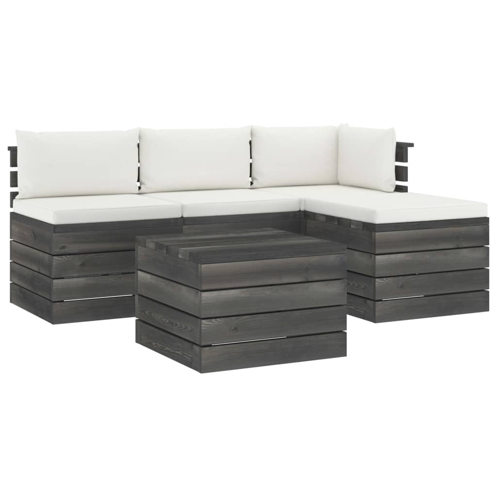 5-delige Loungeset met kussens pallet massief grenenhout