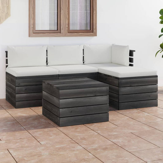 5-delige Loungeset met kussens pallet massief grenenhout Tuinsets | Creëer jouw Trendy Thuis | Gratis bezorgd & Retour | Trendy.nl