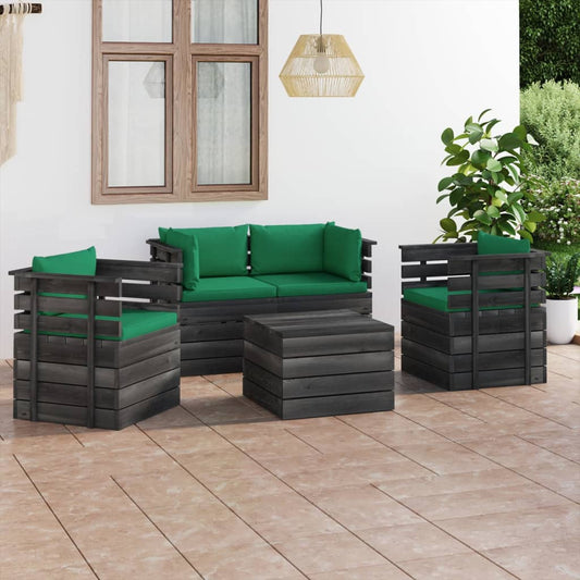 5-delige Loungeset met kussens pallet massief grenenhout