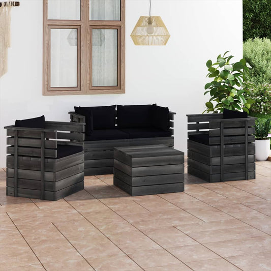 5-delige Loungeset met kussens pallet massief grenenhout