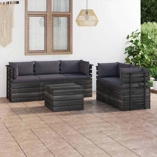 6-delige Loungeset met kussens pallet massief grenenhout