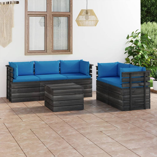 6-delige Loungeset met kussens pallet massief grenenhout