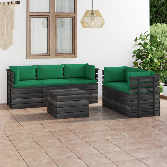 6-delige Loungeset met kussens pallet massief grenenhout