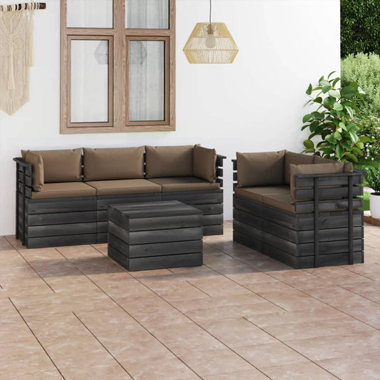 6-delige Loungeset met kussens pallet massief grenenhout Tuinsets | Creëer jouw Trendy Thuis | Gratis bezorgd & Retour | Trendy.nl