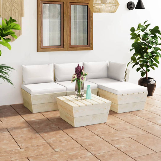 5-delige Loungeset met kussens pallet vurenhout Tuinsets | Creëer jouw Trendy Thuis | Gratis bezorgd & Retour | Trendy.nl