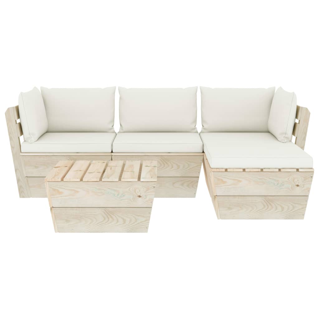 5-delige Loungeset met kussens pallet vurenhout Tuinsets | Creëer jouw Trendy Thuis | Gratis bezorgd & Retour | Trendy.nl