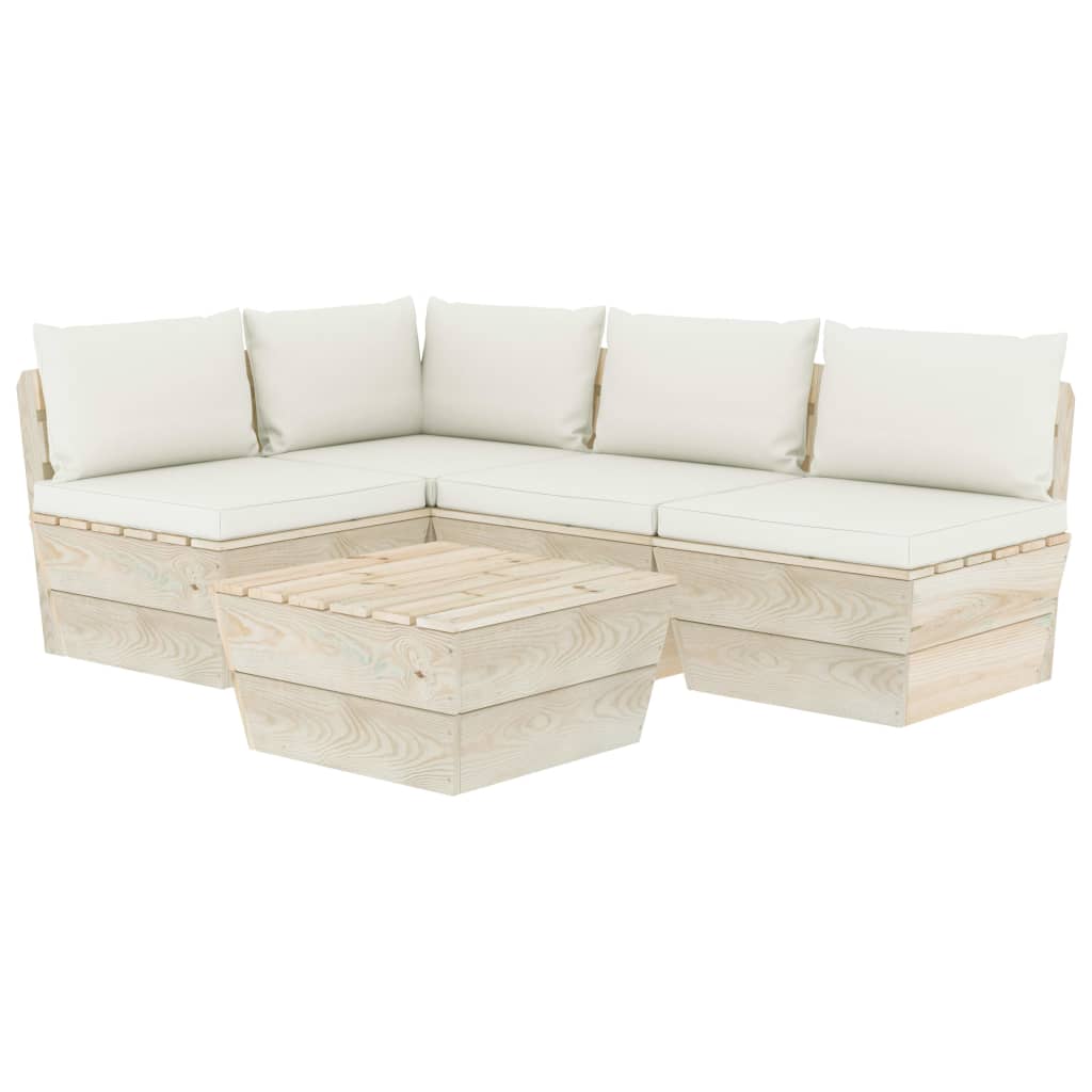 5-delige Loungeset met kussens pallet vurenhout Tuinsets | Creëer jouw Trendy Thuis | Gratis bezorgd & Retour | Trendy.nl