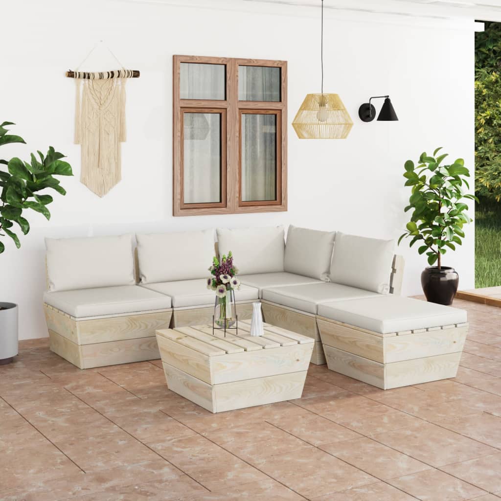 6-delige Loungeset met kussens pallet vurenhout Tuinsets | Creëer jouw Trendy Thuis | Gratis bezorgd & Retour | Trendy.nl