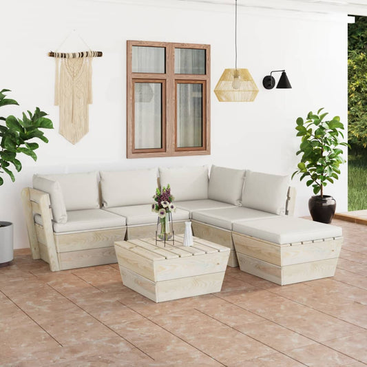 6-delige Loungeset met kussens pallet vurenhout Tuinsets | Creëer jouw Trendy Thuis | Gratis bezorgd & Retour | Trendy.nl