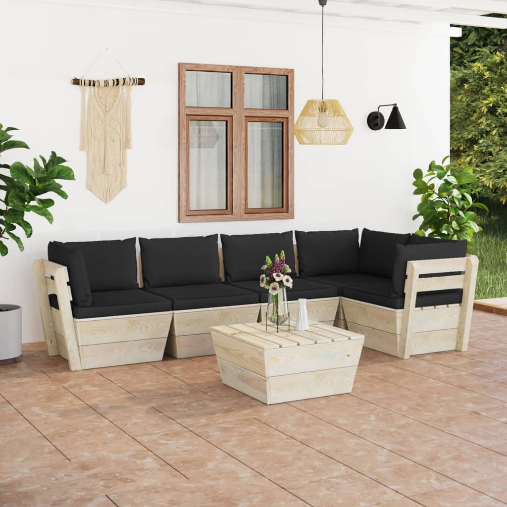 6-delige Loungeset met kussens pallet vurenhout Tuinsets | Creëer jouw Trendy Thuis | Gratis bezorgd & Retour | Trendy.nl