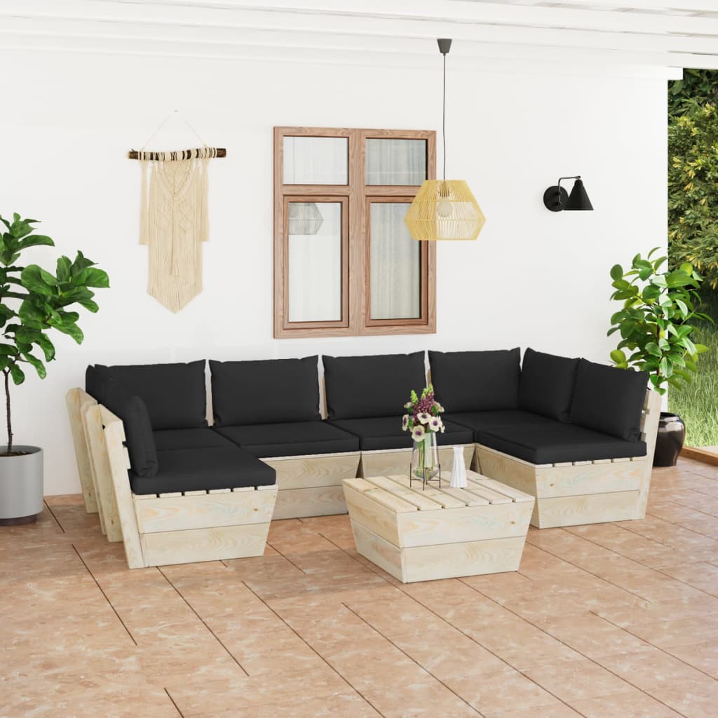 7-delige Loungeset met kussens pallet vurenhout Tuinsets | Creëer jouw Trendy Thuis | Gratis bezorgd & Retour | Trendy.nl