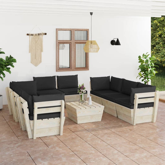 9-delige Loungeset met kussens pallet vurenhout Tuinsets | Creëer jouw Trendy Thuis | Gratis bezorgd & Retour | Trendy.nl