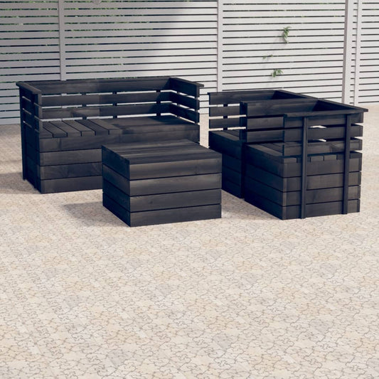 5-delige Loungeset pallet massief grenenhout donkergrijs