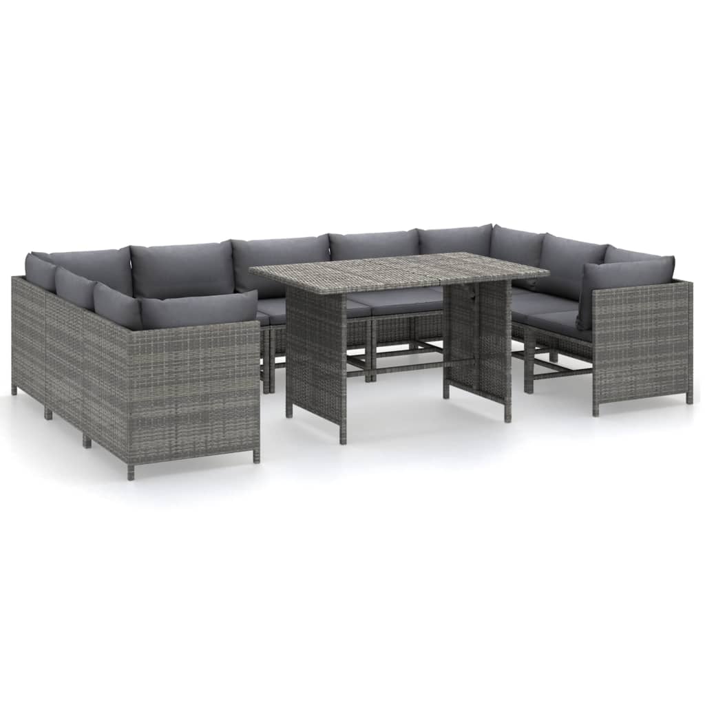 10-delige Loungeset met kussens poly rattan grijs Tuinsets | Creëer jouw Trendy Thuis | Gratis bezorgd & Retour | Trendy.nl