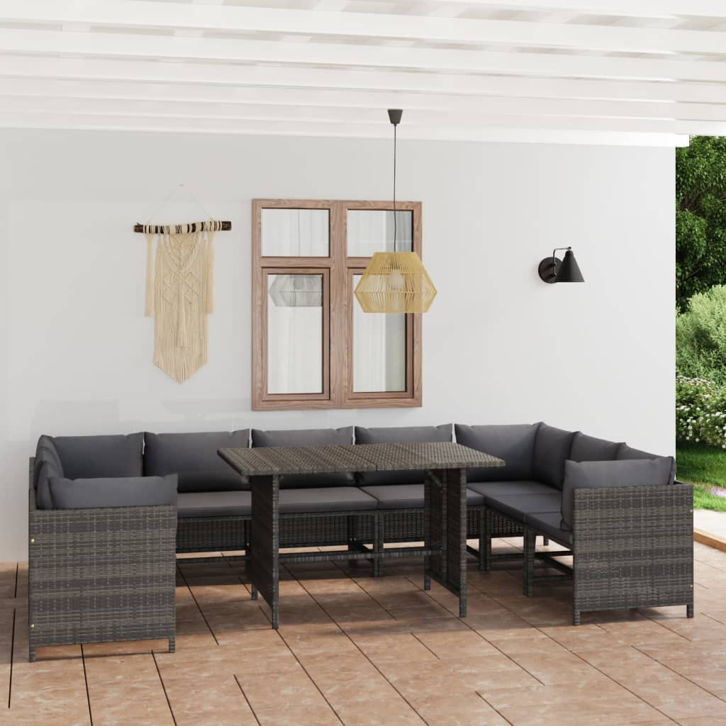 10-delige Loungeset met kussens poly rattan grijs Tuinsets | Creëer jouw Trendy Thuis | Gratis bezorgd & Retour | Trendy.nl