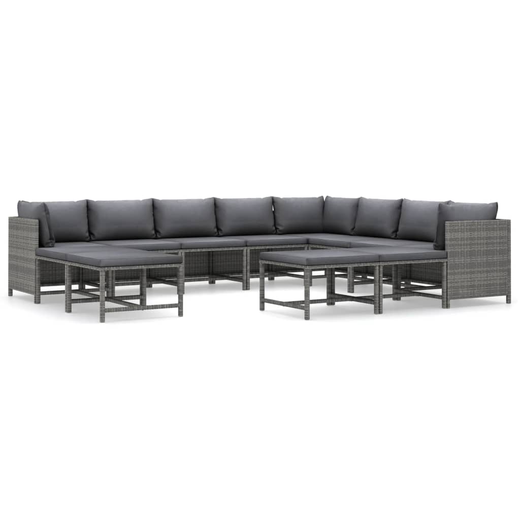 12-delige Loungeset met kussens poly rattan grijs Tuinsets | Creëer jouw Trendy Thuis | Gratis bezorgd & Retour | Trendy.nl