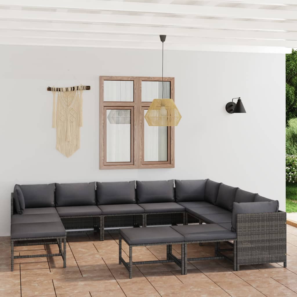 12-delige Loungeset met kussens poly rattan grijs Tuinsets | Creëer jouw Trendy Thuis | Gratis bezorgd & Retour | Trendy.nl