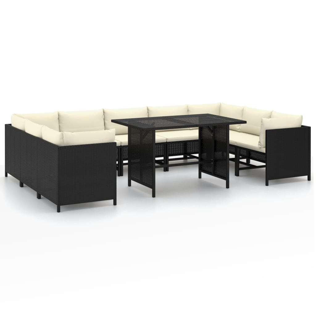 10-delige Loungeset met kussens poly rattan zwart Tuinsets | Creëer jouw Trendy Thuis | Gratis bezorgd & Retour | Trendy.nl