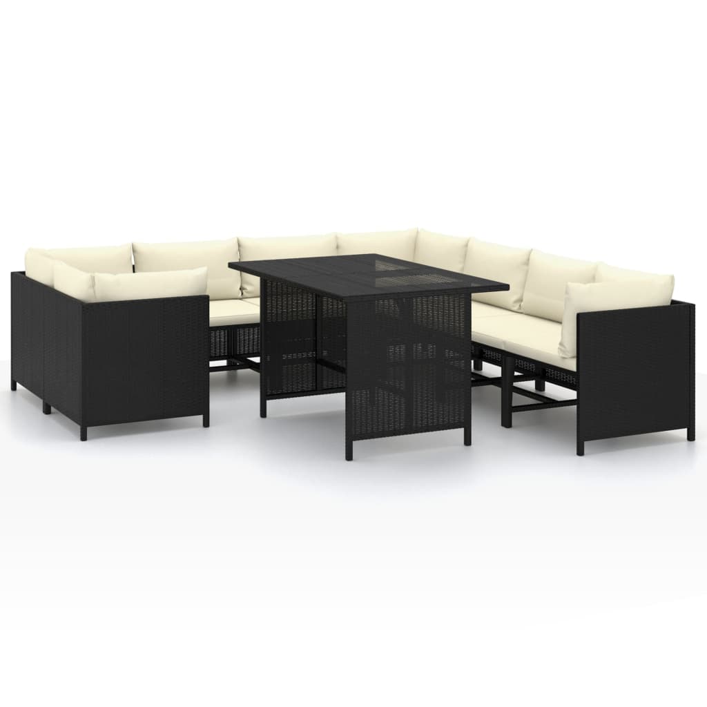 9-delige Loungeset met kussens poly rattan zwart Tuinsets | Creëer jouw Trendy Thuis | Gratis bezorgd & Retour | Trendy.nl