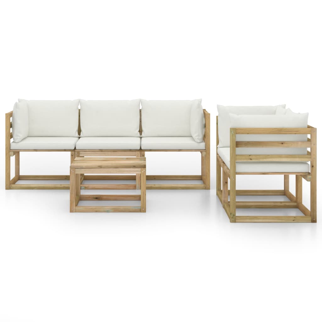 6-delige Loungeset met crèmekleurige kussens Tuinsets | Creëer jouw Trendy Thuis | Gratis bezorgd & Retour | Trendy.nl