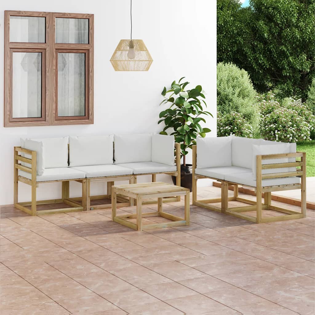 6-delige Loungeset met crèmekleurige kussens Tuinsets | Creëer jouw Trendy Thuis | Gratis bezorgd & Retour | Trendy.nl