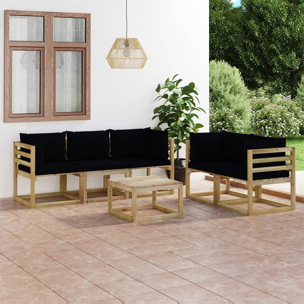 6-delige Loungeset met zwarte kussens Tuinsets | Creëer jouw Trendy Thuis | Gratis bezorgd & Retour | Trendy.nl