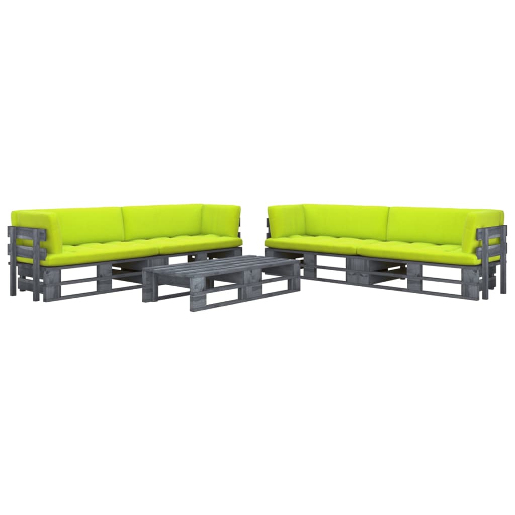 6-delige Loungeset pallet met kussens grijs geïmpregneerd hout Tuinsets | Creëer jouw Trendy Thuis | Gratis bezorgd & Retour | Trendy.nl