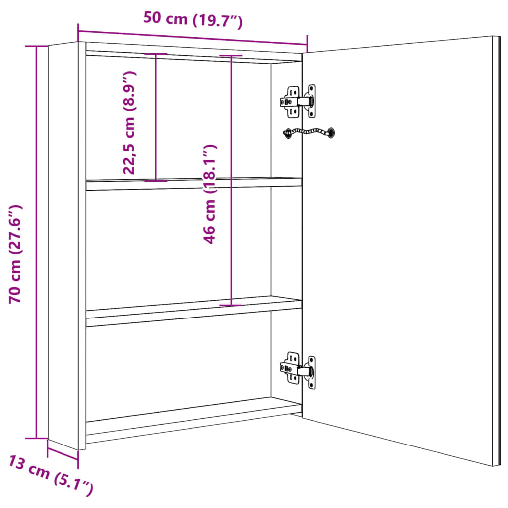 Badkamerkast met spiegel en LED 50x13x70 cm betongrijs Badkamerkaptafels | Creëer jouw Trendy Thuis | Gratis bezorgd & Retour | Trendy.nl