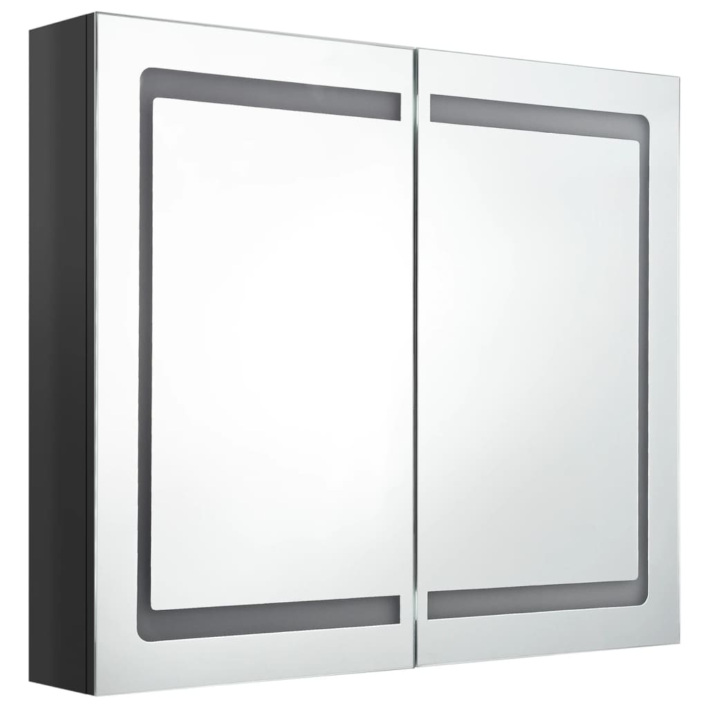 Badkamerkast met spiegel en LED 80x12x68 cm glanzend zwart