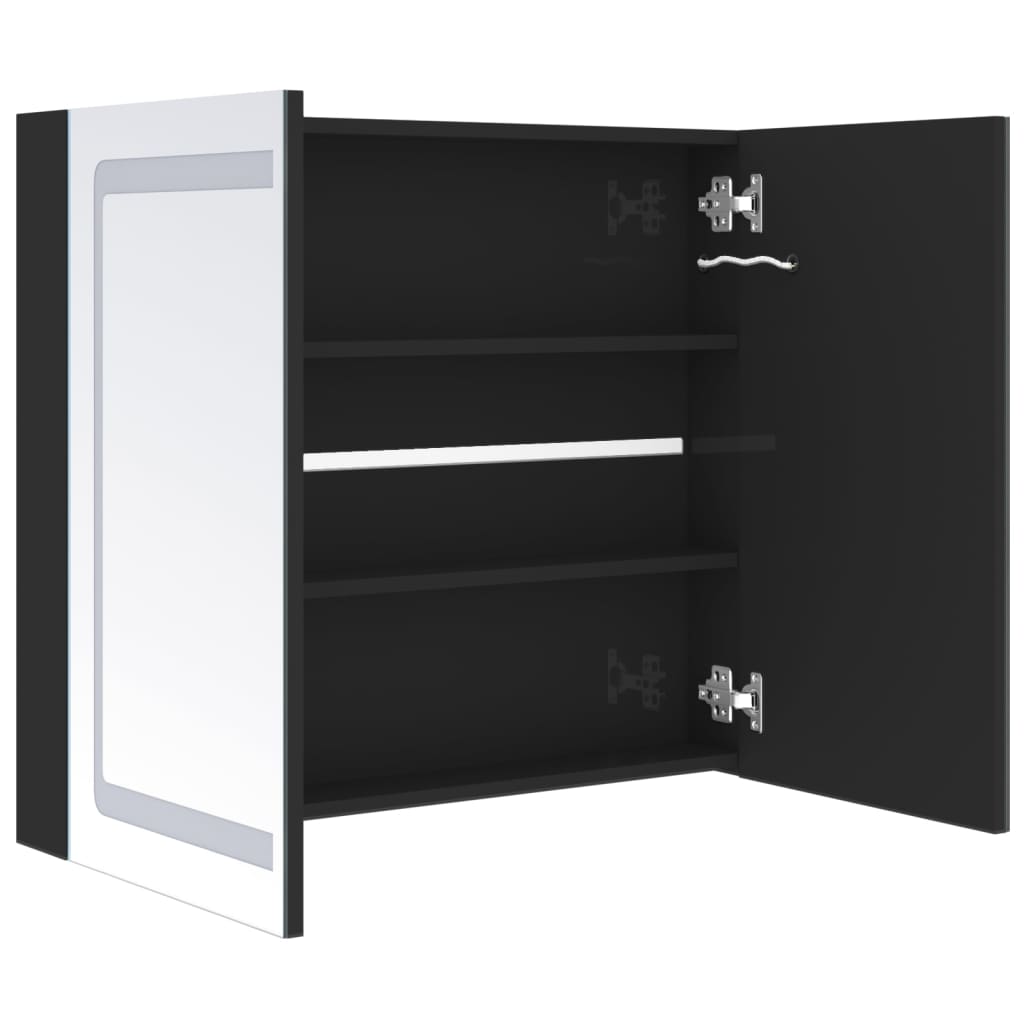 Badkamerkast met spiegel en LED 80x12x68 cm glanzend zwart