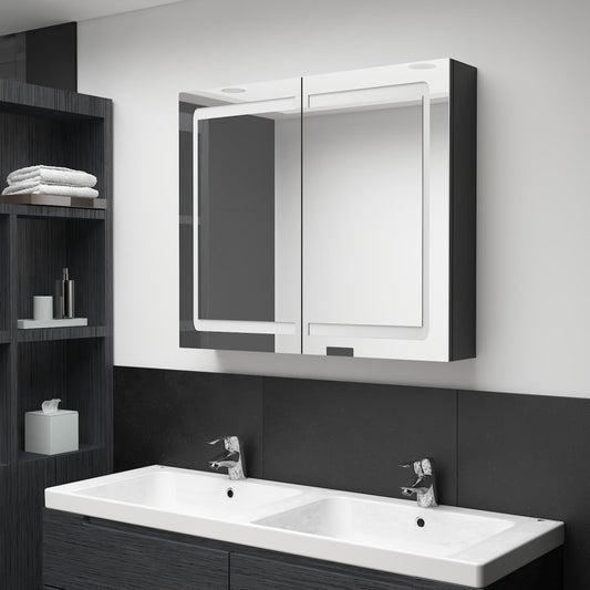 Badkamerkast met spiegel en LED 80x12x68 cm glanzend zwart Badkamerkaptafels | Creëer jouw Trendy Thuis | Gratis bezorgd & Retour | Trendy.nl