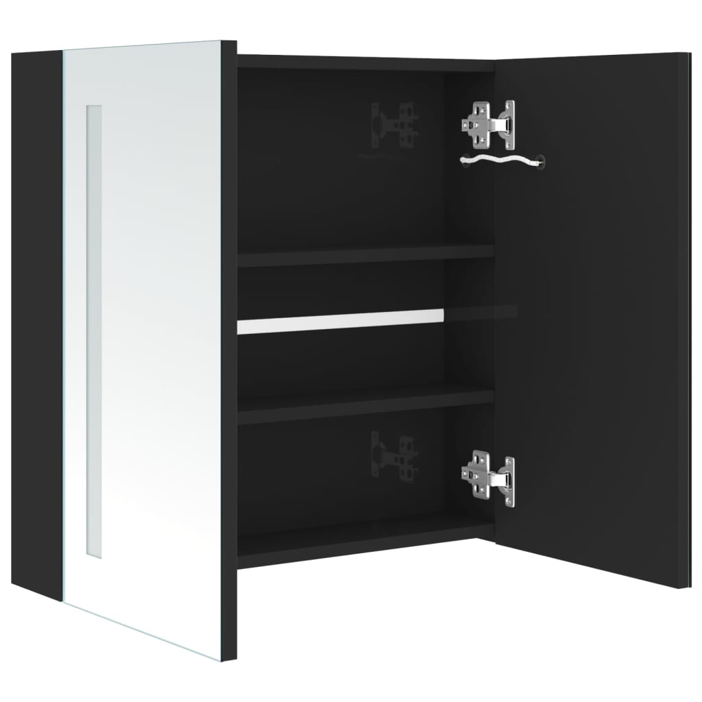 Badkamerkast met spiegel en LED 62x14x60 cm glanzend zwart