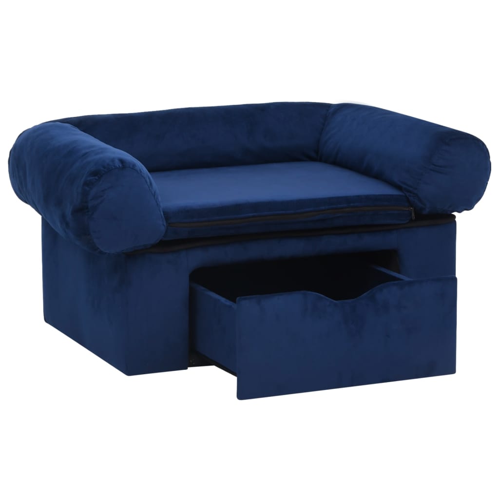 Hondenbank met lade 75x50x38 cm pluche blauw