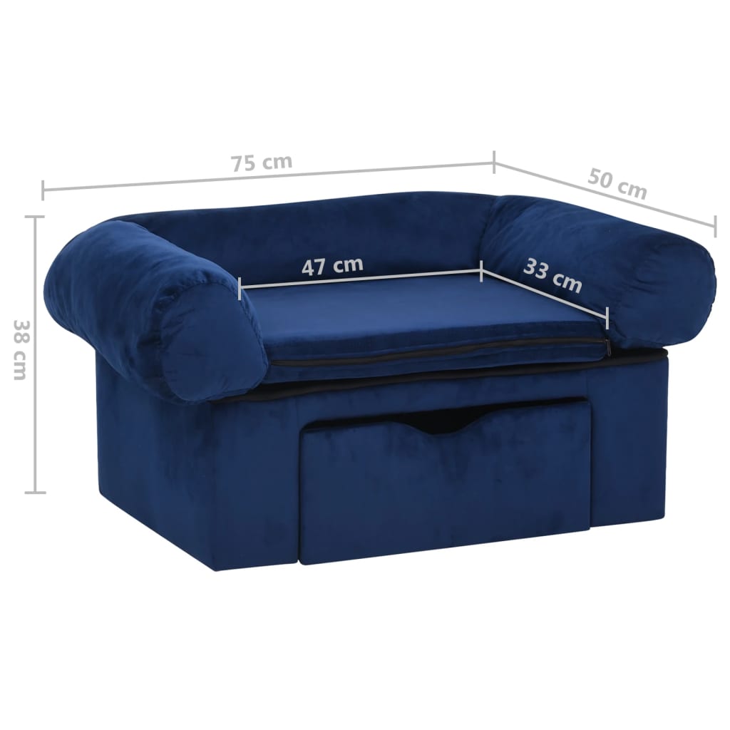 Hondenbank met lade 75x50x38 cm pluche blauw