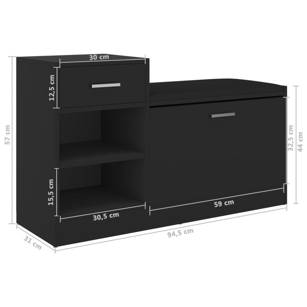 Schoenenbank 94,5x31x57 cm spaanplaat zwart Schoenenrekken | Creëer jouw Trendy Thuis | Gratis bezorgd & Retour | Trendy.nl