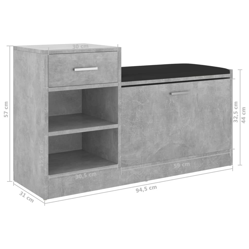 Schoenenbank 94,5x31x57 cm spaanplaat betongrijs Schoenenrekken | Creëer jouw Trendy Thuis | Gratis bezorgd & Retour | Trendy.nl