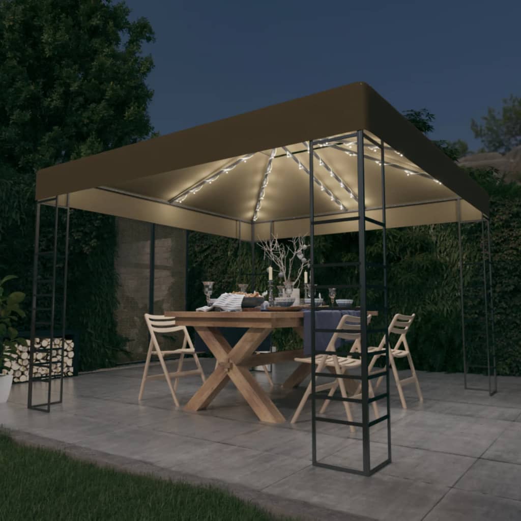 Tuinpaviljoen met LED-lichtslinger 3x3 m taupe