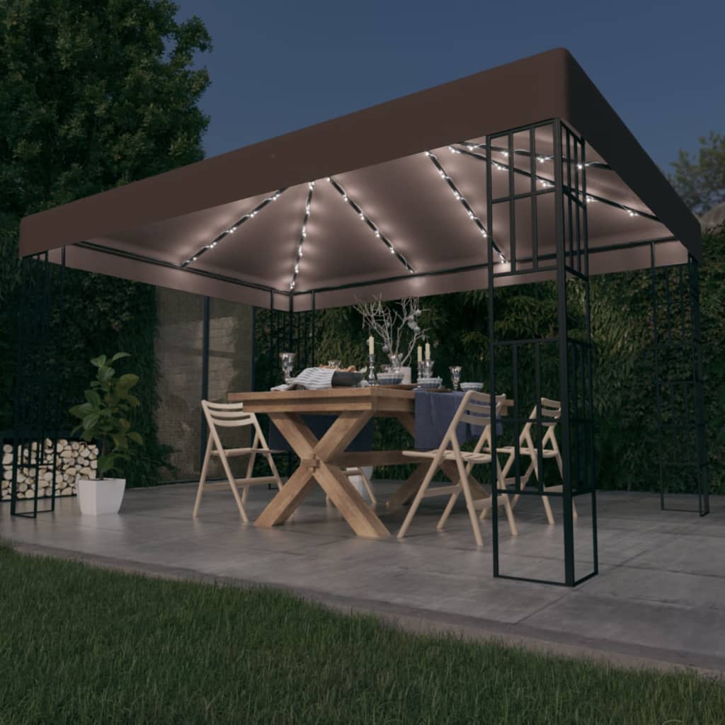 Prieel met LED-lichtslinger 4x3 m taupe Partytenten & prieëlen | Creëer jouw Trendy Thuis | Gratis bezorgd & Retour | Trendy.nl