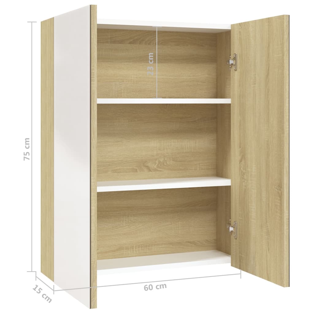 Badkamerkast met spiegel 60x15x75 cm MDF wit en eikenkleurig