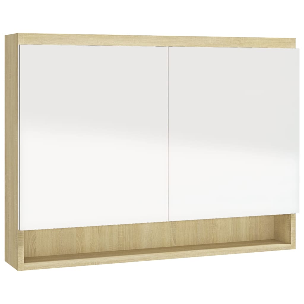 Badkamerkast met spiegel 80x15x60 cm MDF wit en eikenkleurig